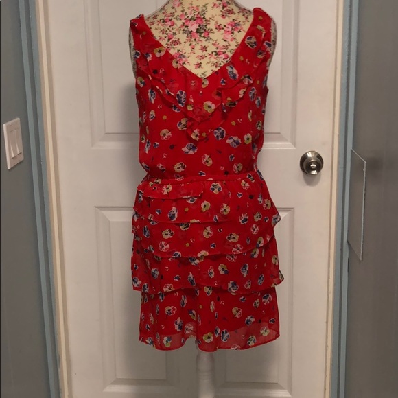Red Floral Frill Dress - Picture 1 of 2